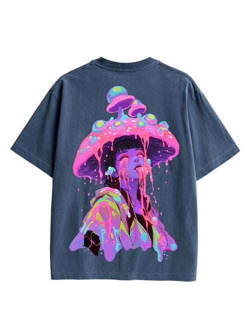 Mushroom Double Sided Print Washed TShirt