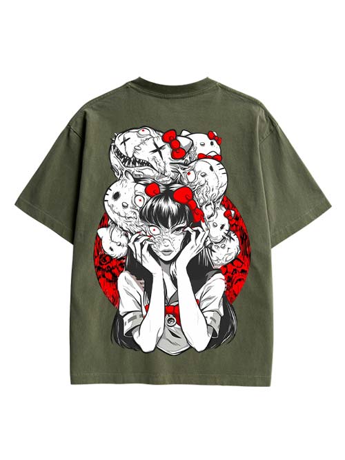 Tomie And Hello Kitty Double Sided Print Washed TShirt
