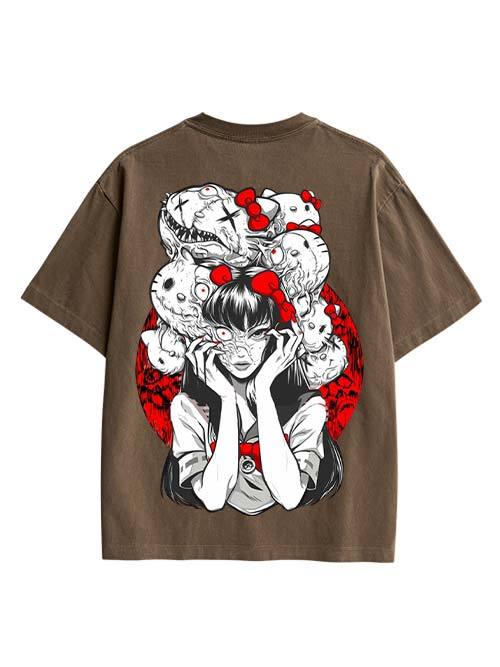 Tomie And Hello Kitty Double Sided Print Washed TShirt
