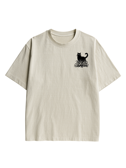 Octopus Tentacle Cat Double Sided Print Washed TShirt