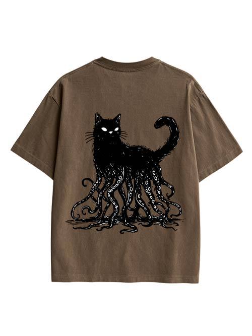 Octopus Tentacle Cat Double Sided Print Washed TShirt