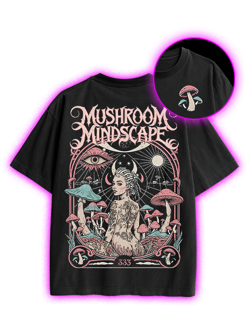 Mushroom Mindscape Double Sided Print Washed TShirt