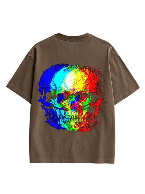 Skull Illusion Double Sided Print Washed TShirt