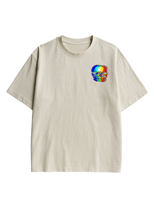 Skull Illusion Double Sided Print Washed TShirt