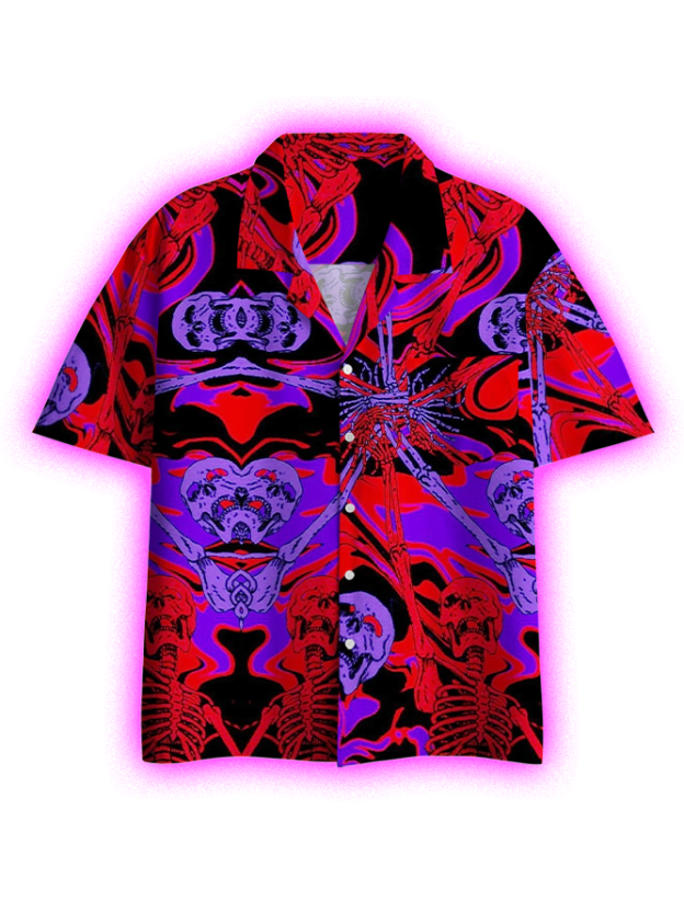 NEON SKELETON BUTTON UP POCKET SHIRT