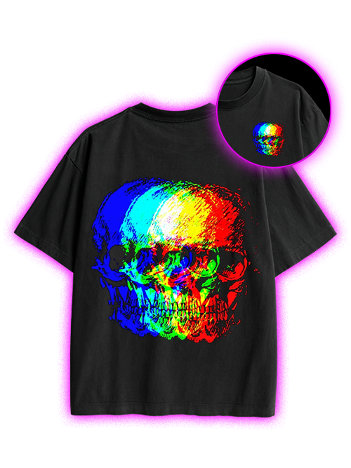 Skull Illusion Double Sided Print Washed TShirt