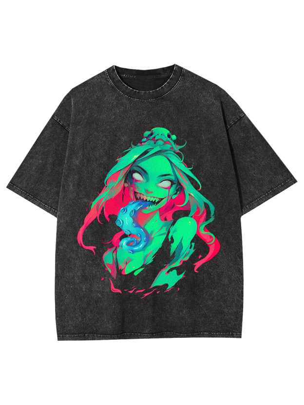 Tentacles Evil Girl Washed Tshirt