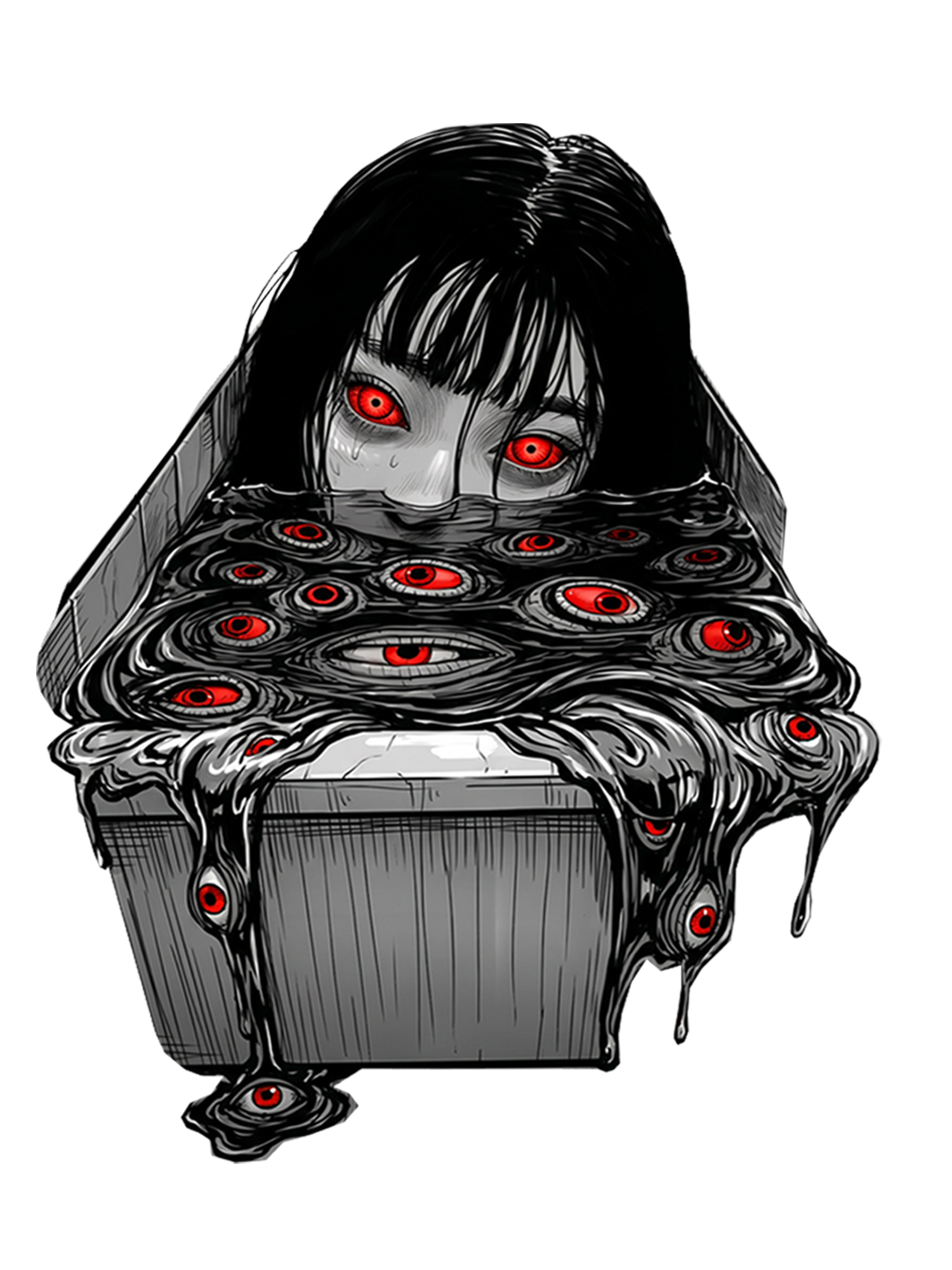 Japanese Horror Red-Eye Girl Washed Tshirt
