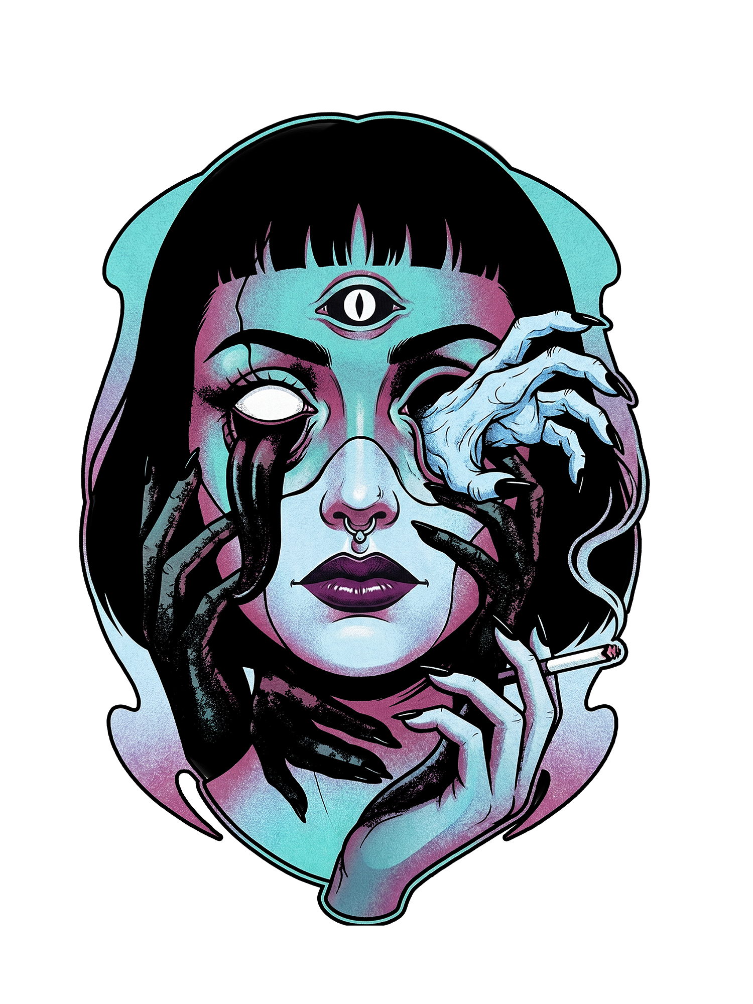 Haunting Third Eye Illustration Washed Tshirt