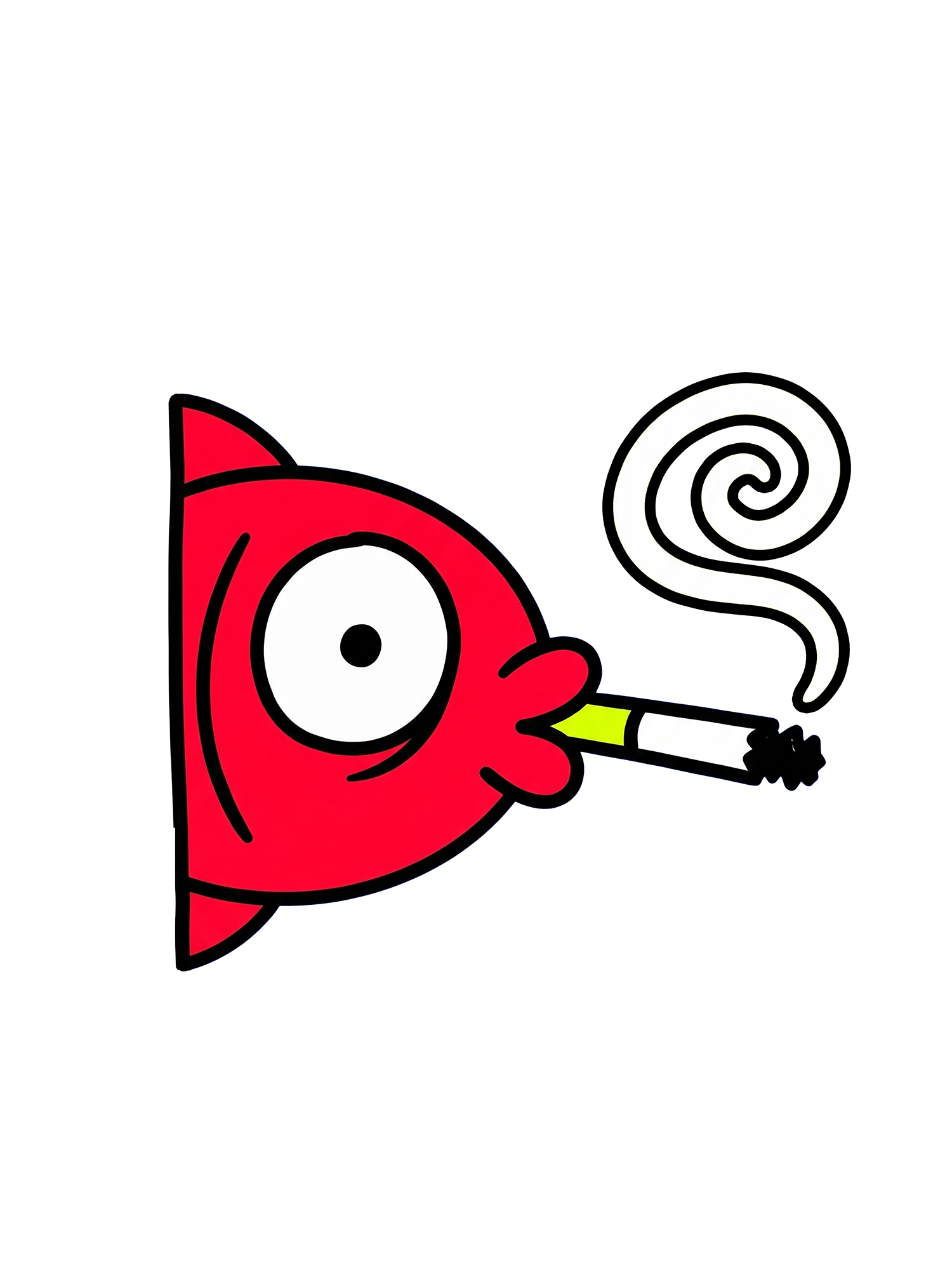 CARTOON RED FISH SMOKING CIGARETTE WASHED TSHIRT