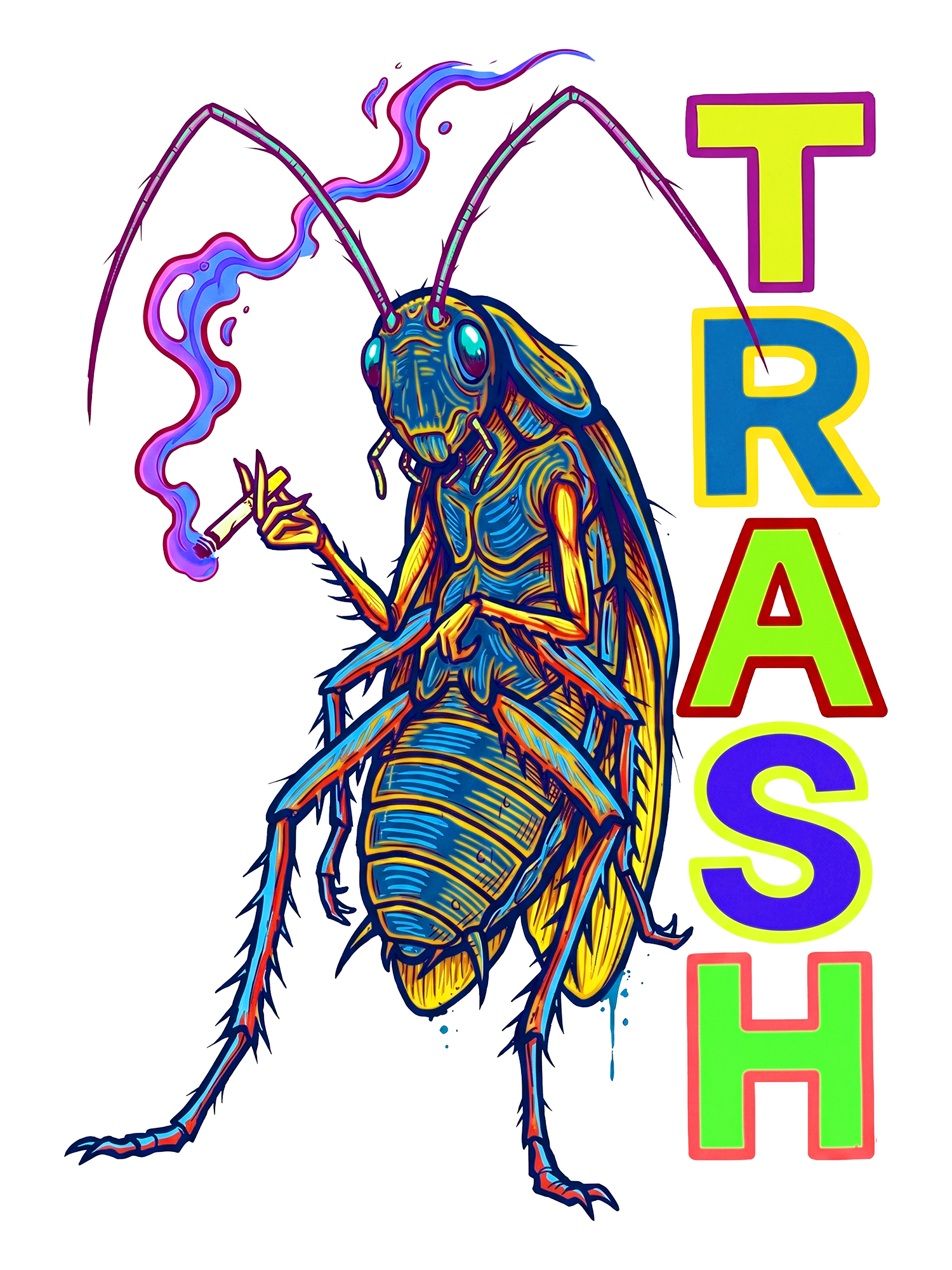 NEON ROACH TRASH TEXT WASHED TSHIRT