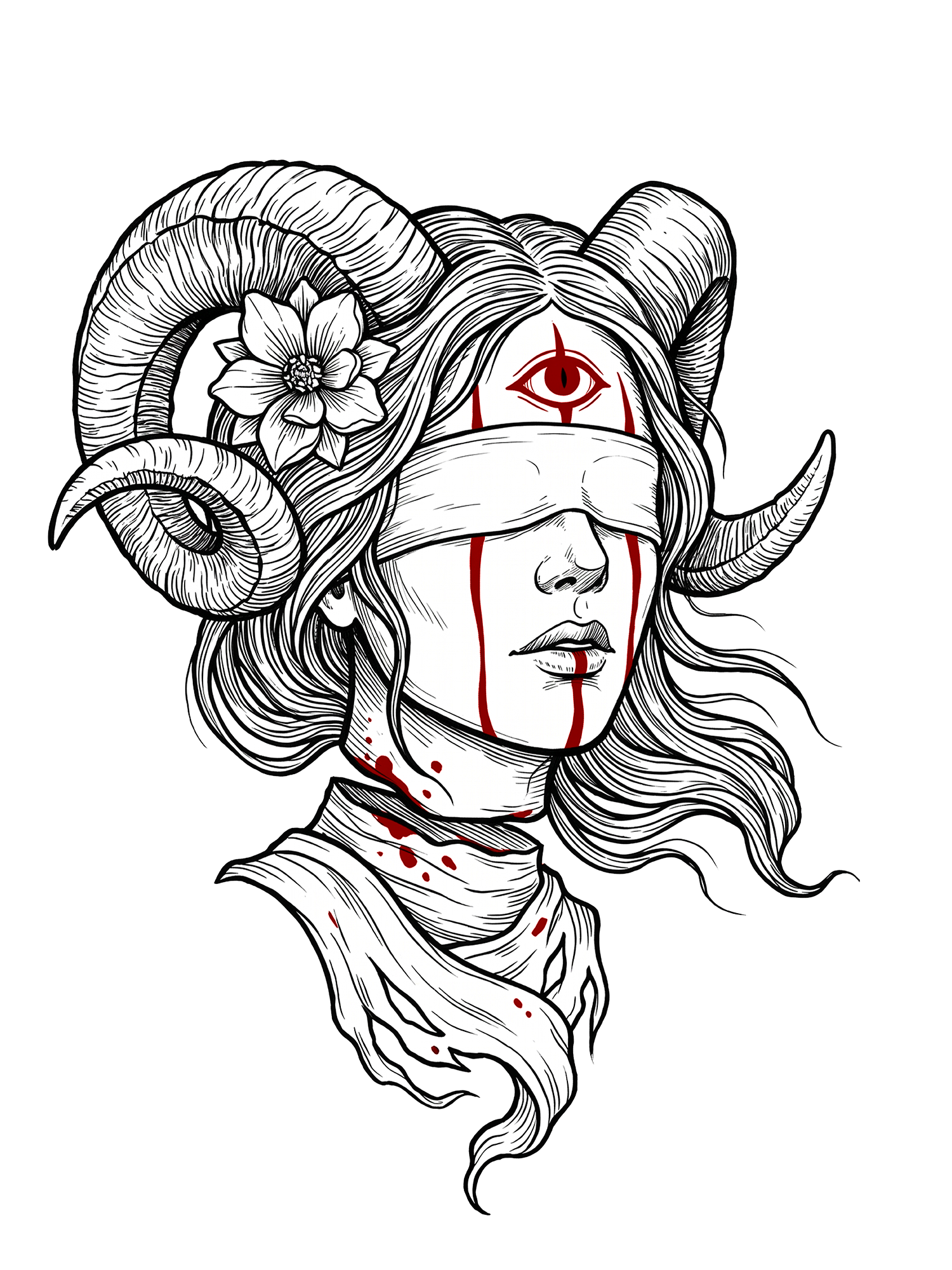 RAM HORN GIRL BLOODY NECK WASHED TSHIRT