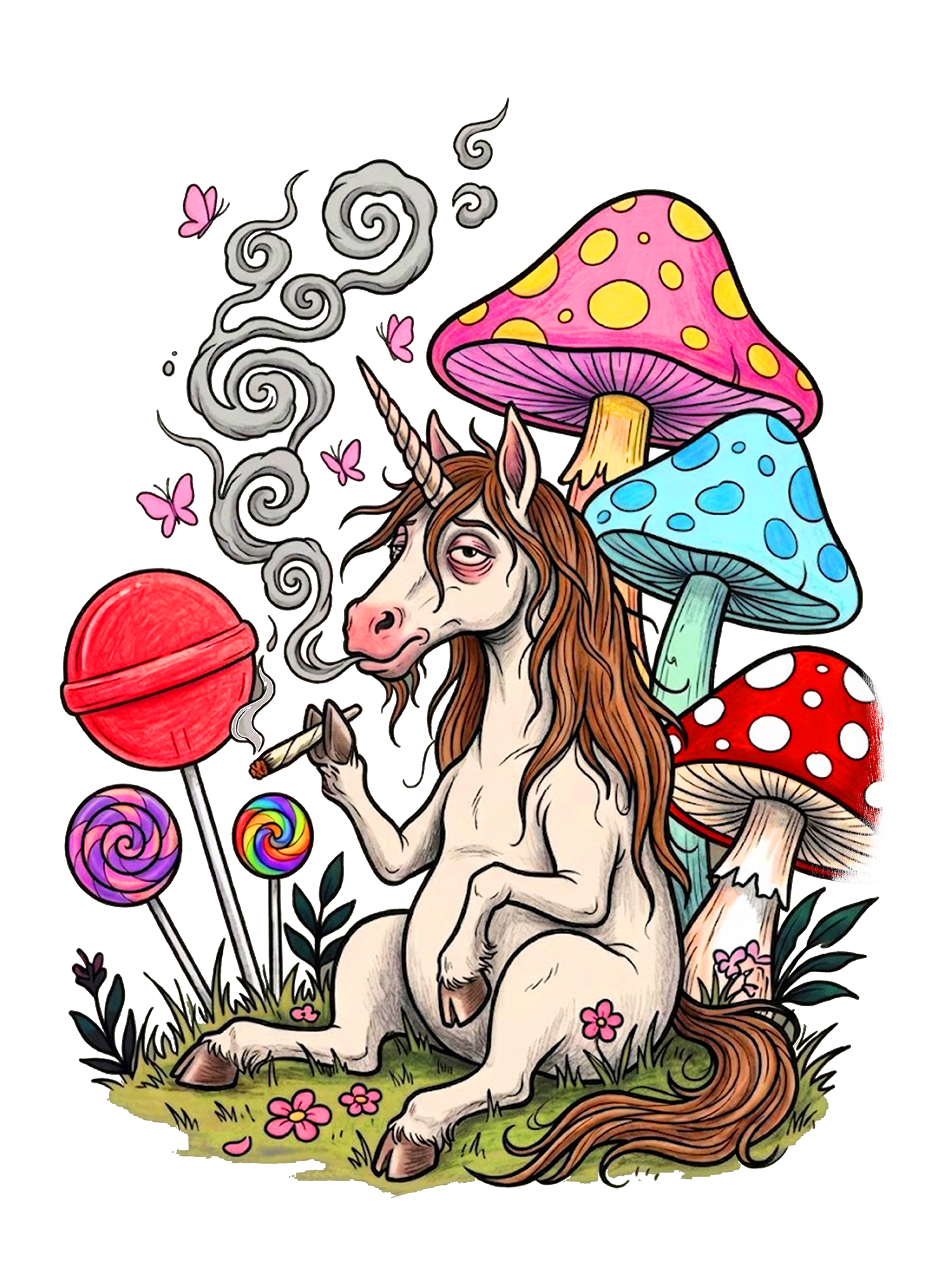 PSYCHEDELIC UNICORN AND MUSHROOM FANTASY WASHED TSHIRT