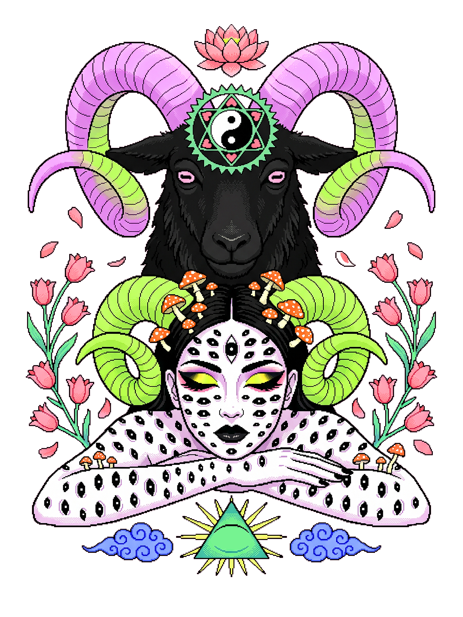 MYSTIC GOAT AND LEOPARD WASHED TSHIRT