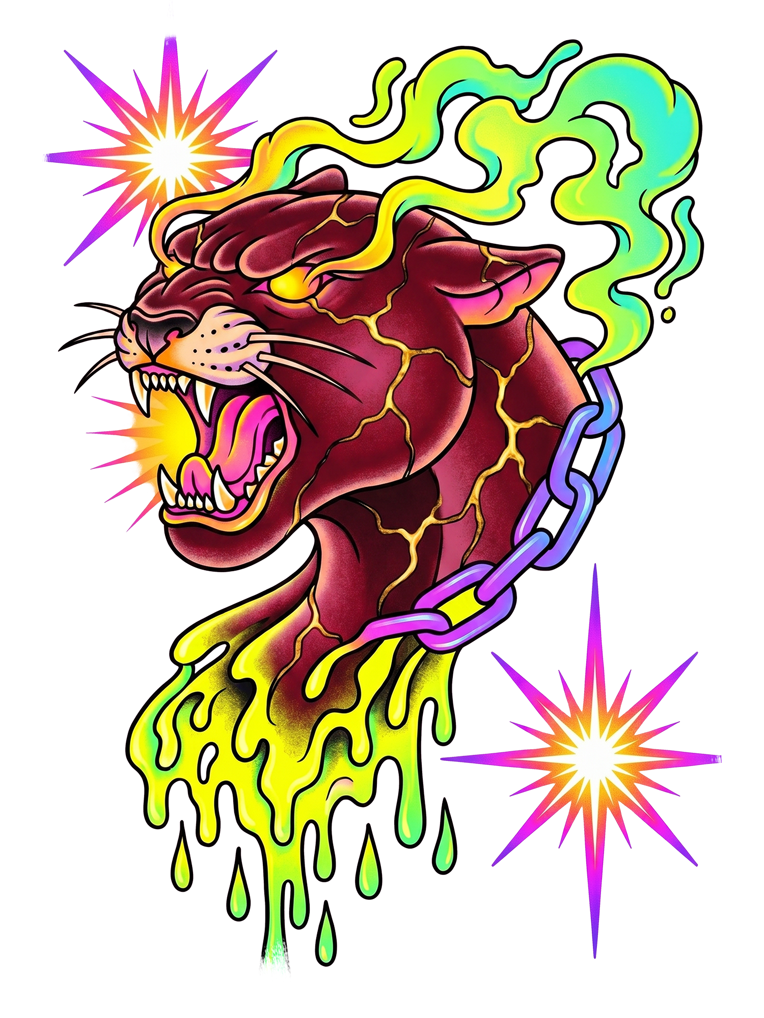 NEON FLAME PANTHER WASHED TSHIRT