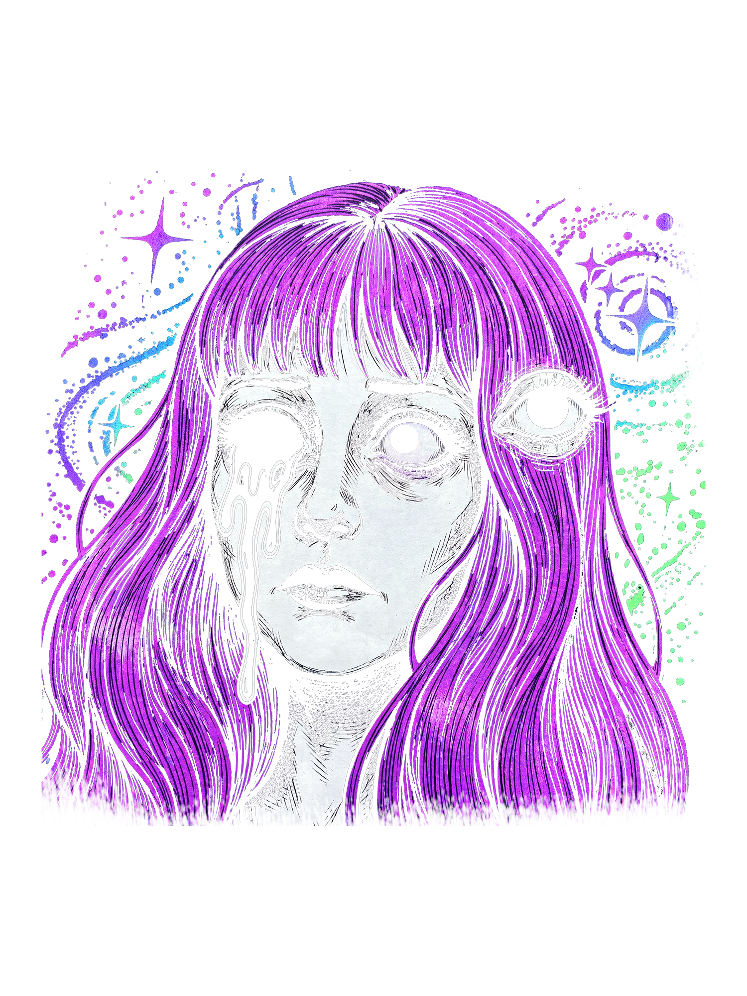 PURPLE PSYCHEDELIC ONE-EYE GIRL WASHED TSHIRT