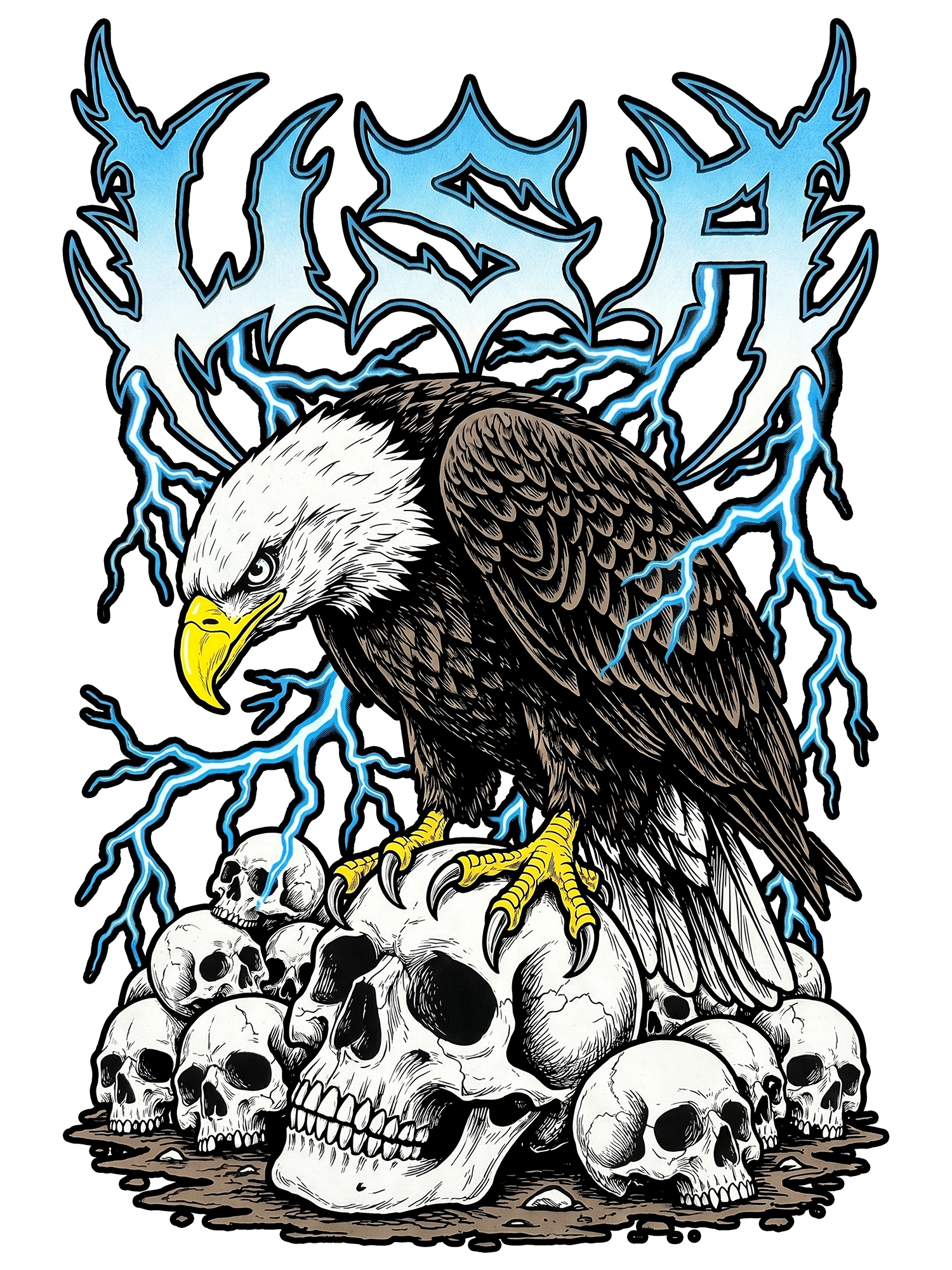 USA EAGLE THUNDER SKULLS WASHED TSHIRT