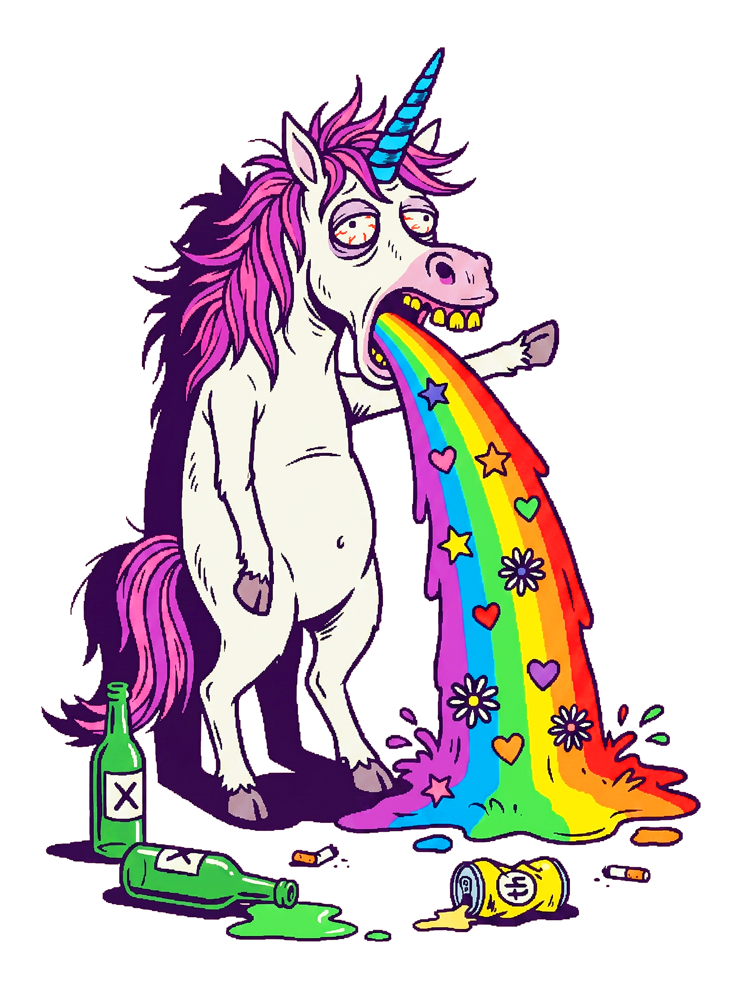 VOMITING RAINBOW UNICORN WASHED TSHIRT
