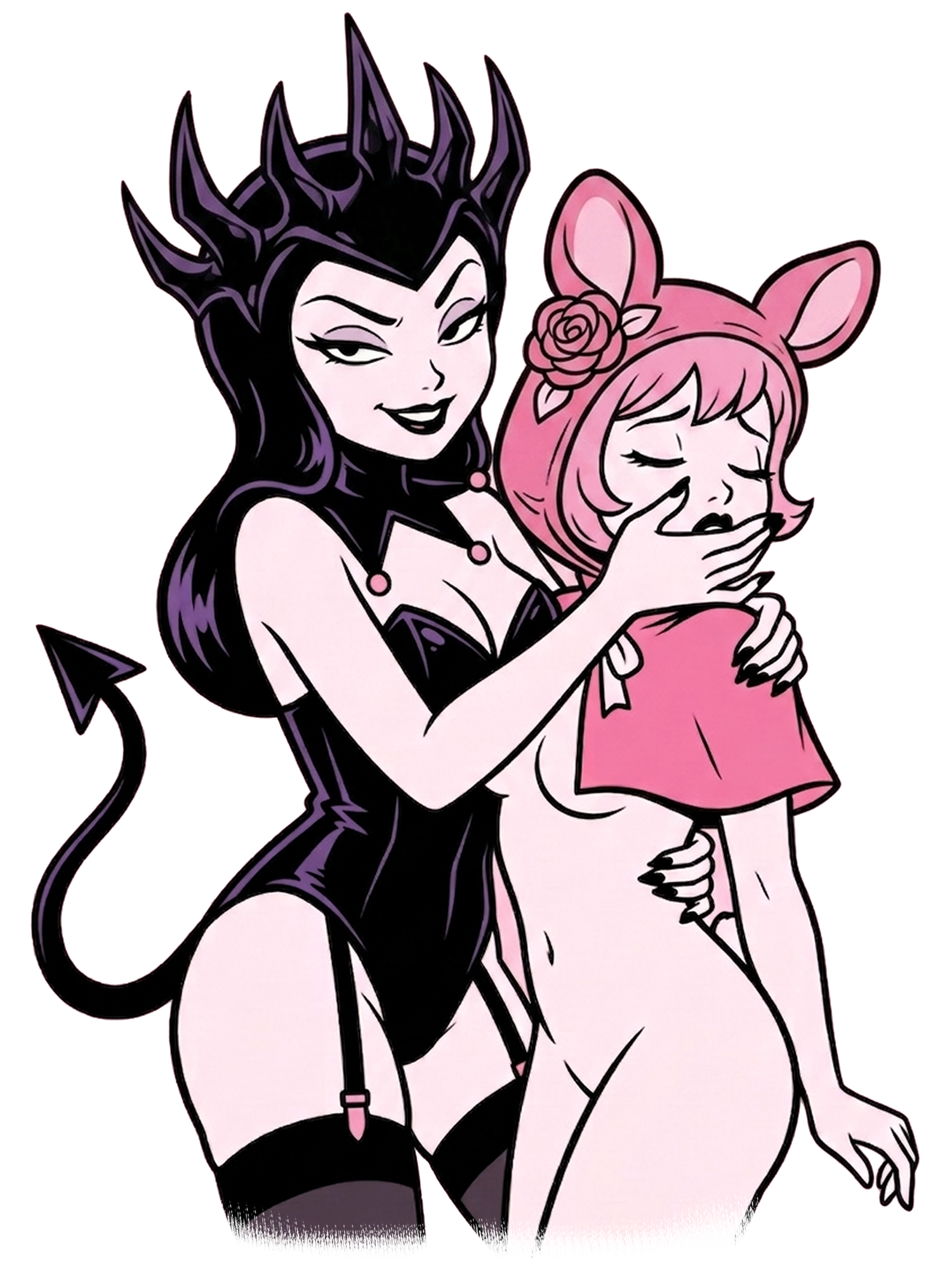 DEMON GIRL AND BUNNY GIRL WASHED TSHIRT