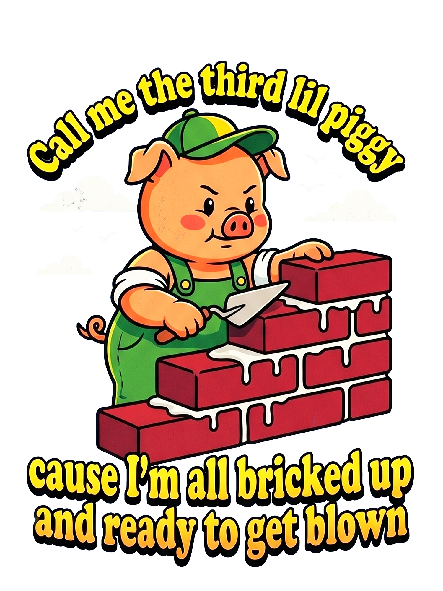 Third Lil Piggy Funny Retro Cartoon Washed Tshirt