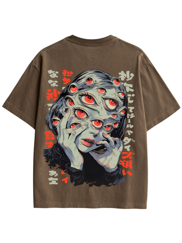 THOUSAND EYES GAZE DOUBLE SIDED PRINT WASHED TSHIRT