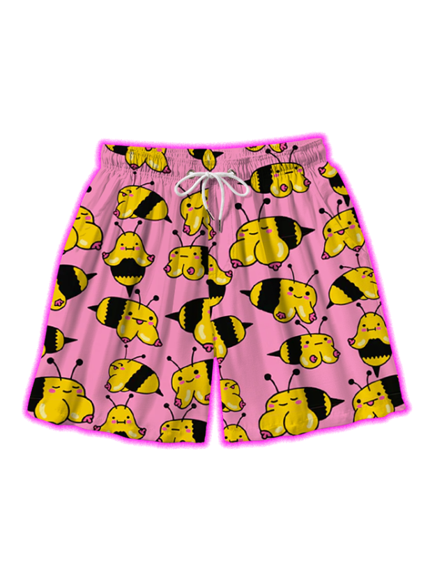 Bees in Flight Over Print Shorts