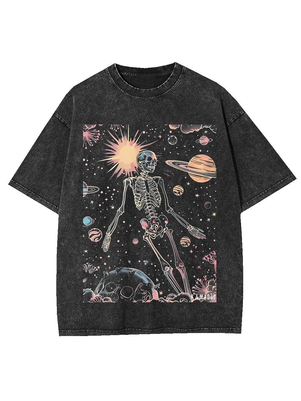 Cosmic Skeleton Washed Tshirt-ClassyOutlaw Sale