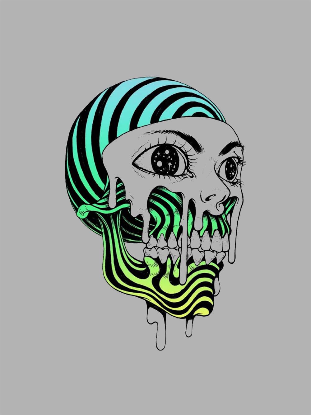 Psychedelic Neon Skull Washed Tshirt