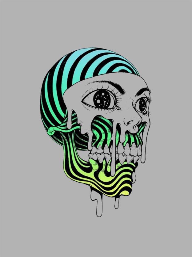Psychedelic Neon Skull Washed Tshirt