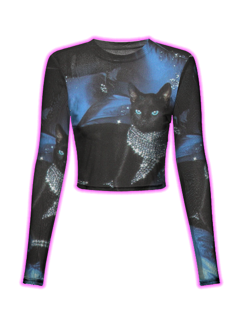 Glamorous Black Cat Mesh Top