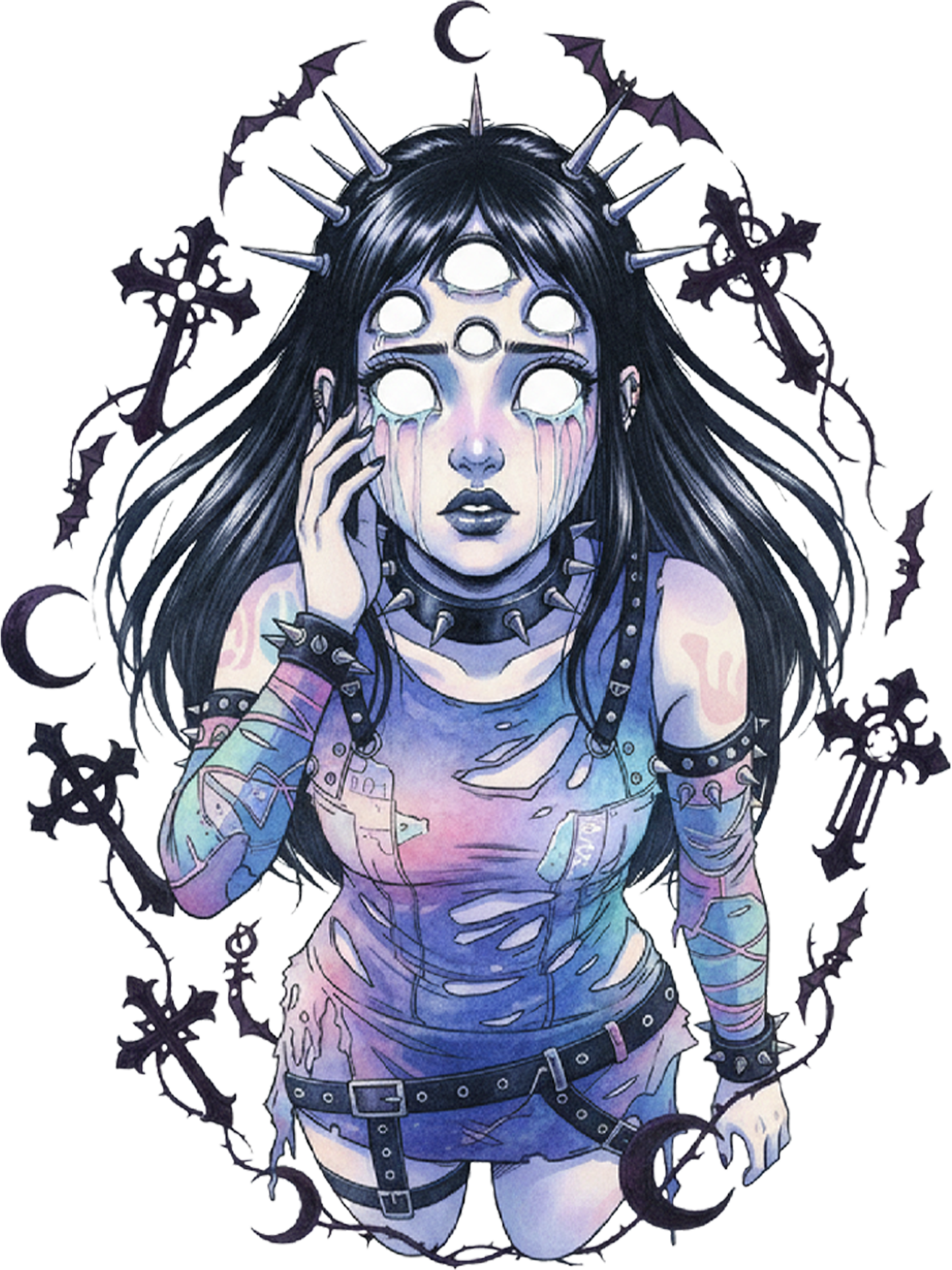 Multi-Eyed Punk Girl Washed Tshirt