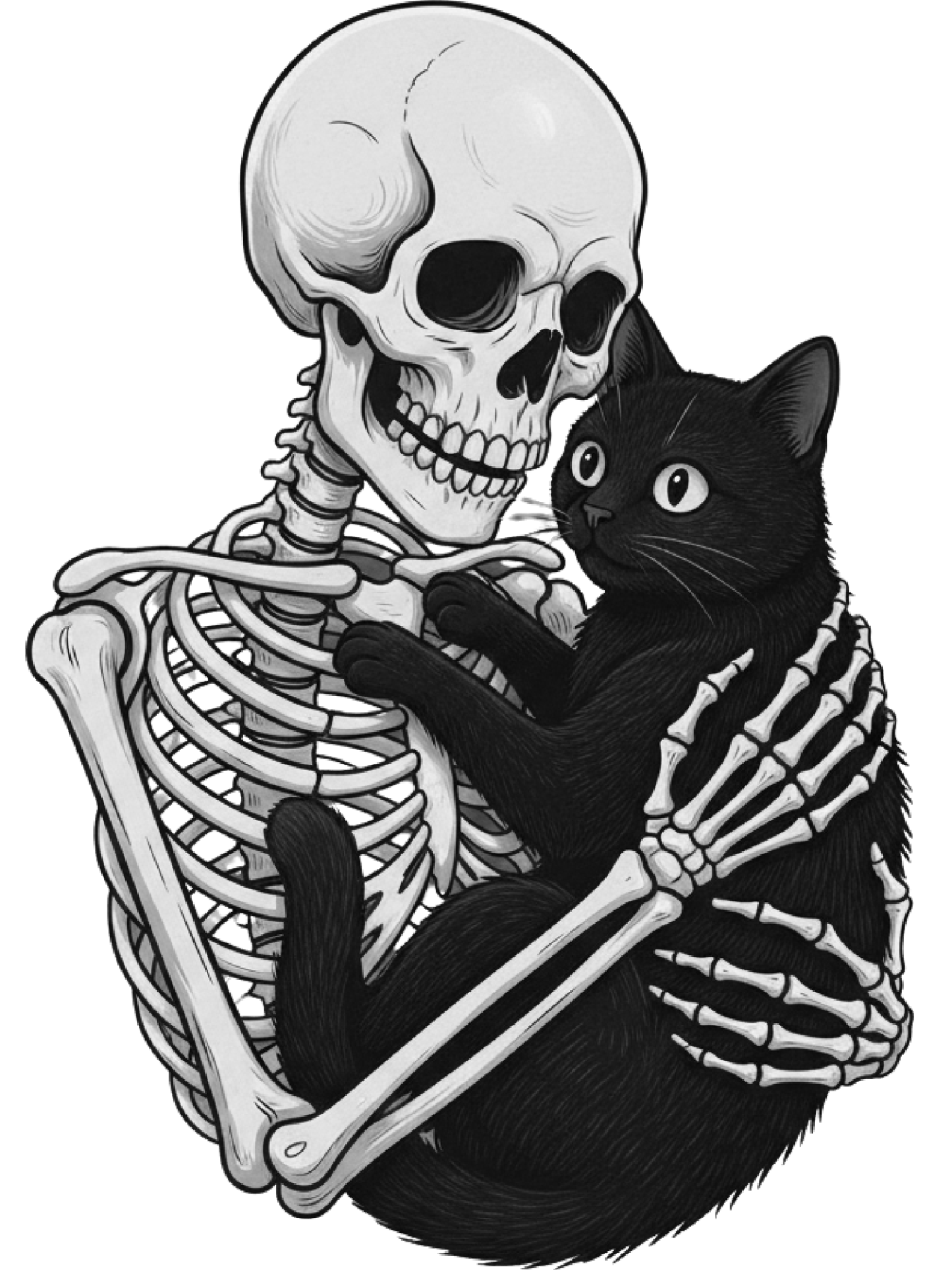 Skeleton & Black Cat Washed Tshirt