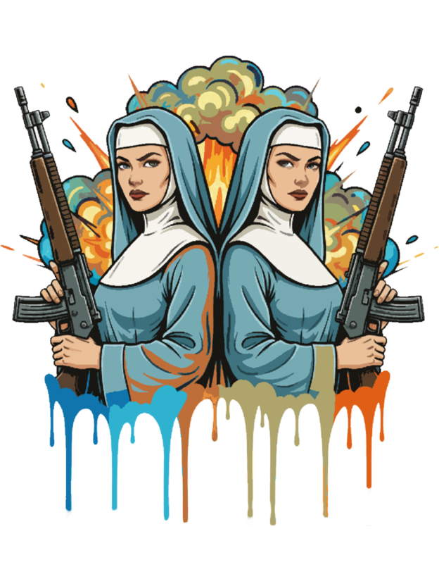 Gun-Wielding Nun Washed Tshirt