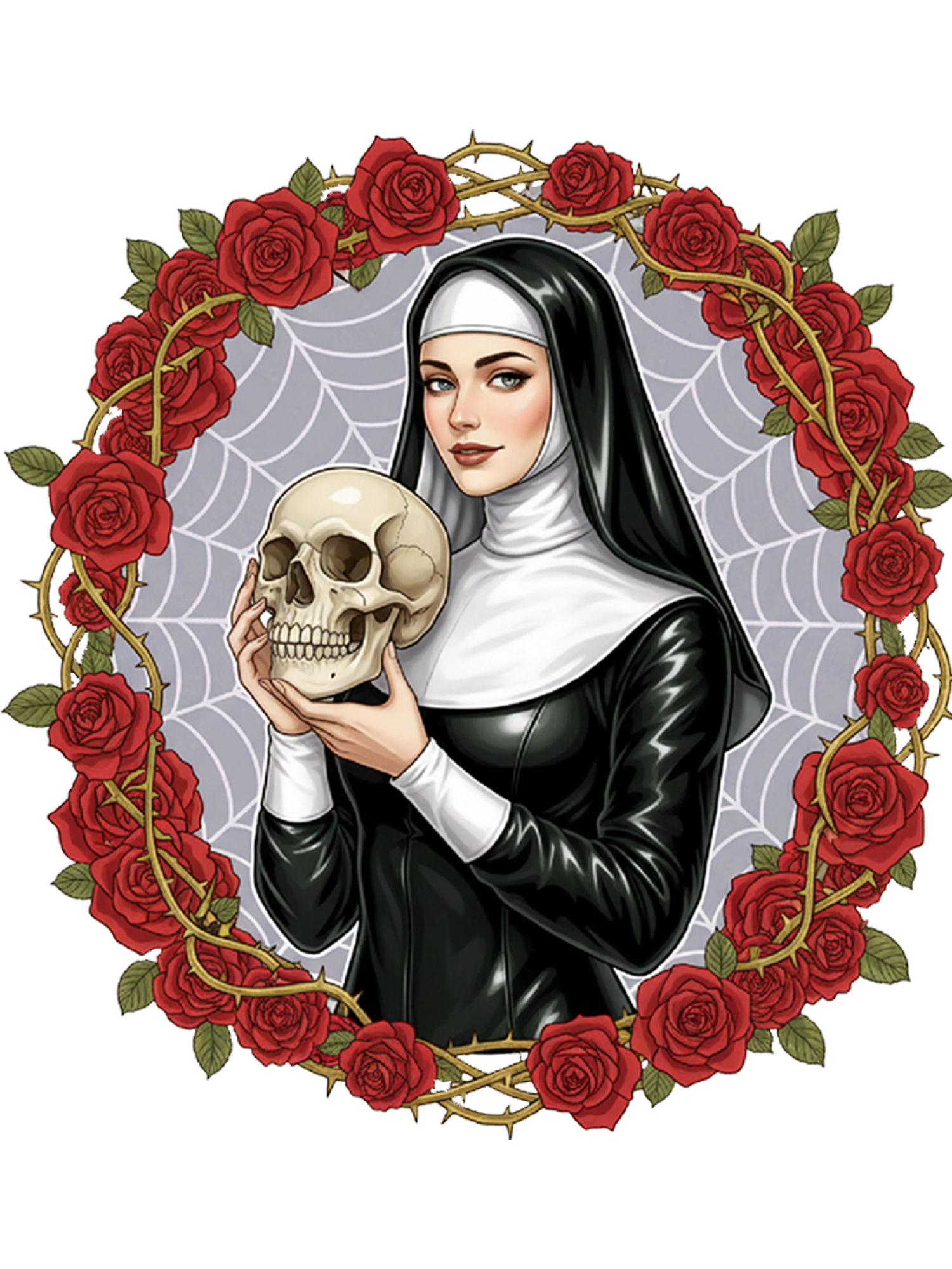 Rose Skull Nun Washed Tshirt