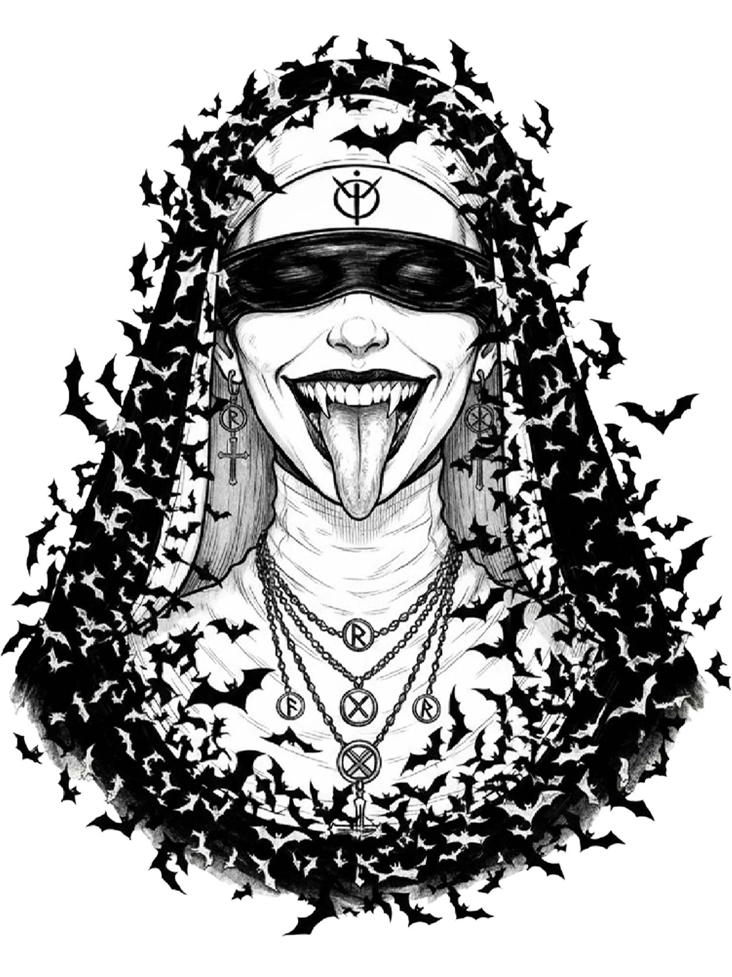 Bat Goth Nun Washed Tshirt