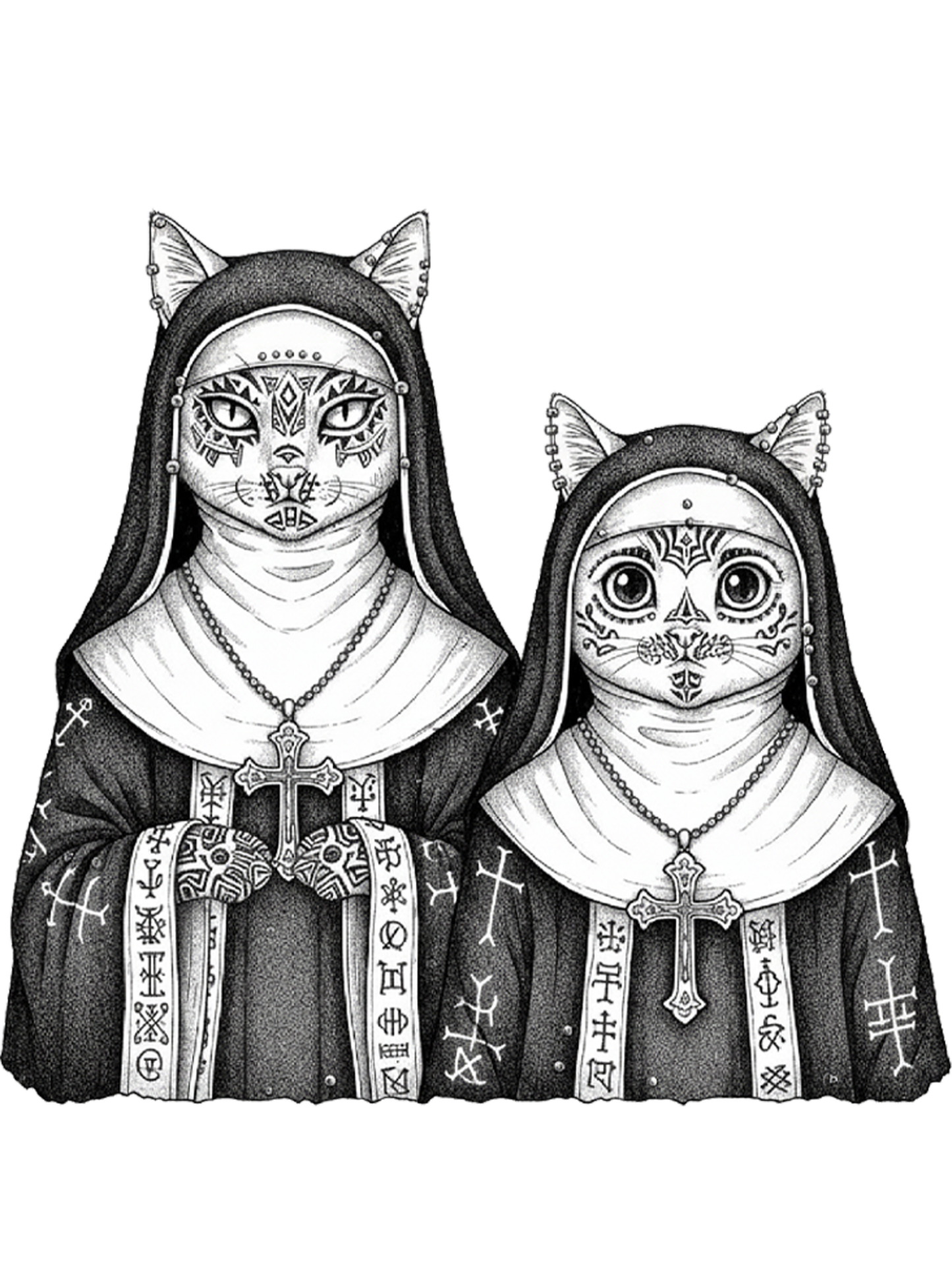 Two Cat Nuns Washed Tshirt
