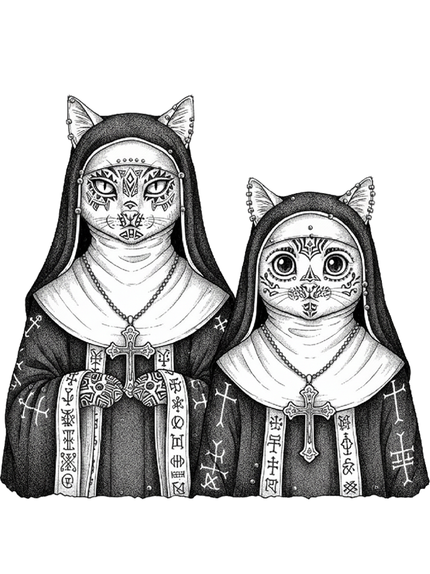 Two Cat Nuns Washed Tshirt