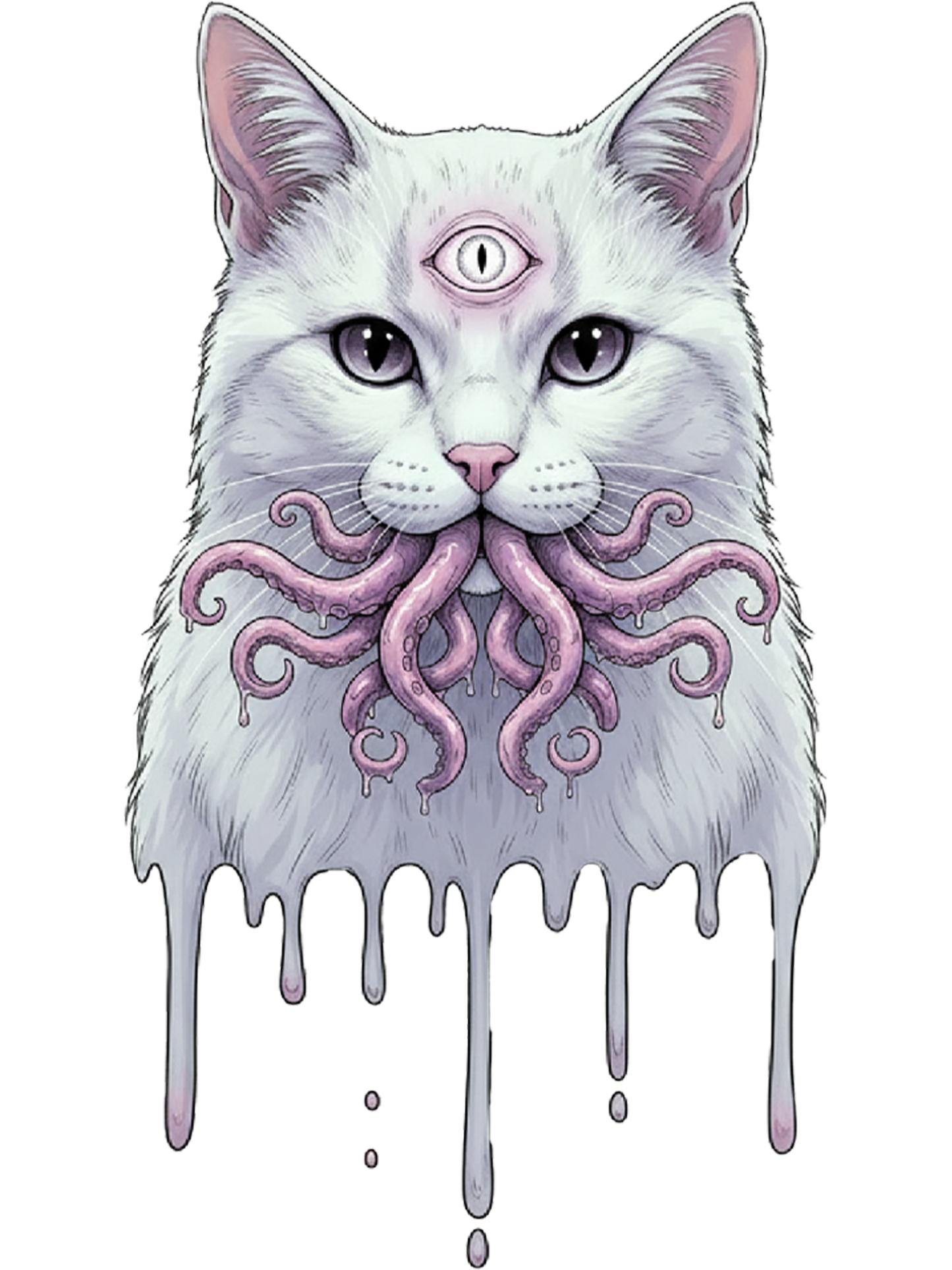 Octopus-Mouthed White Cat Washed Tshirt