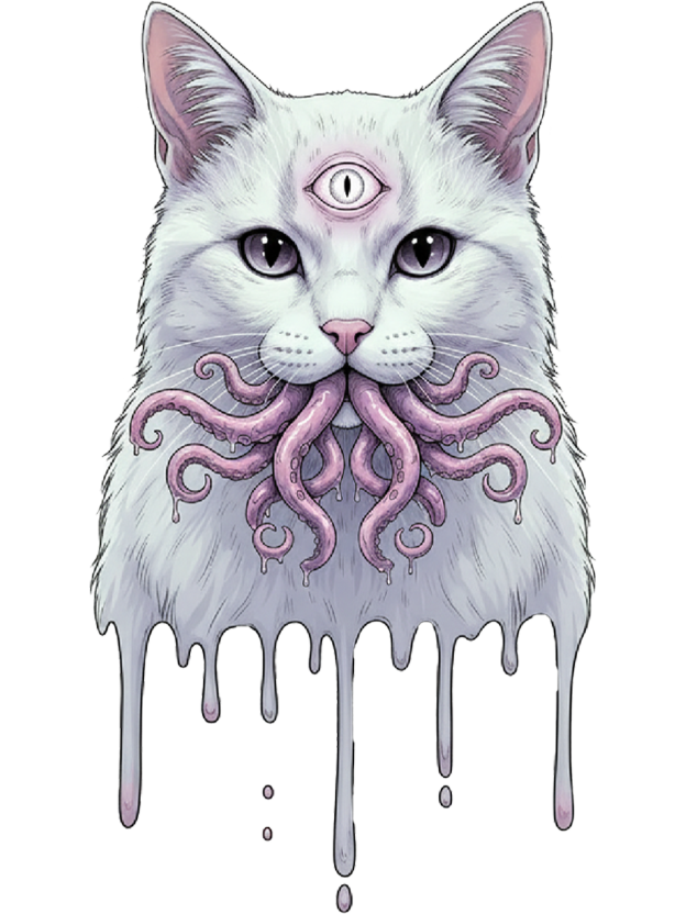 Octopus-Mouthed White Cat Washed Tshirt