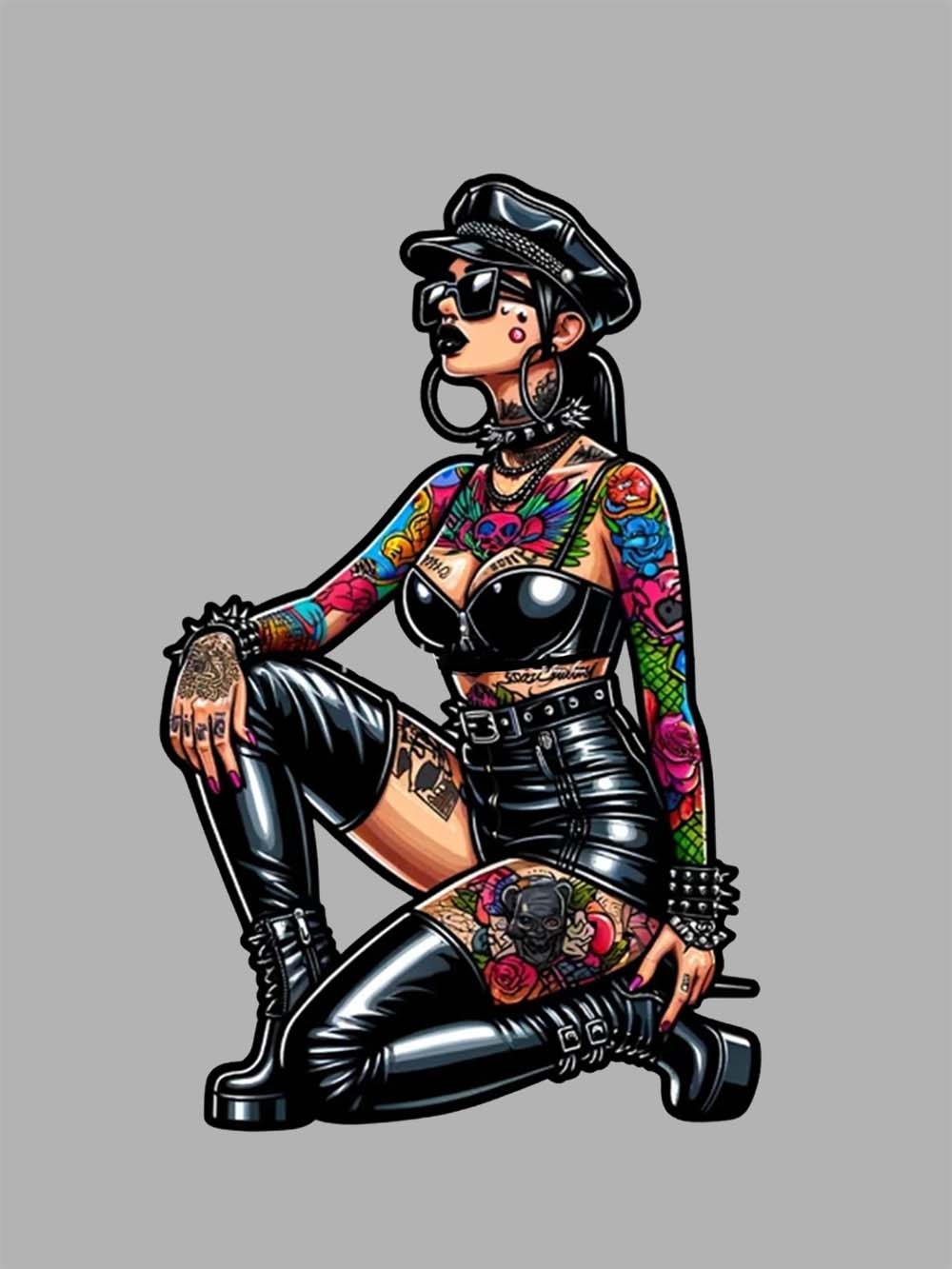 Pinup in Leather and Spikes Washed Tshirt