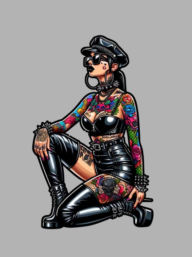 Pinup in Leather and Spikes Washed Tshirt