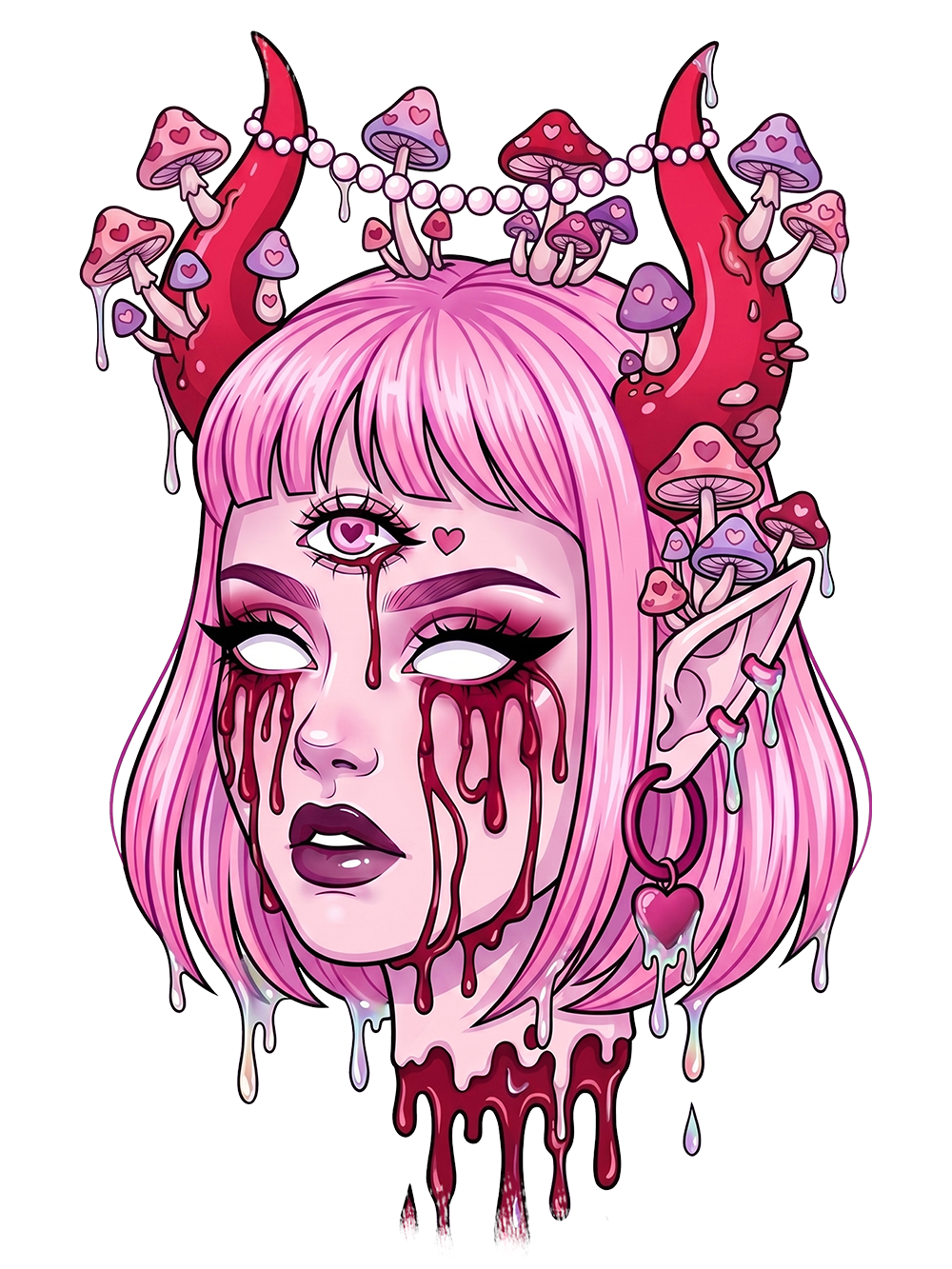 PINK DEMON GIRL SHROOM WASHED TANK TOP