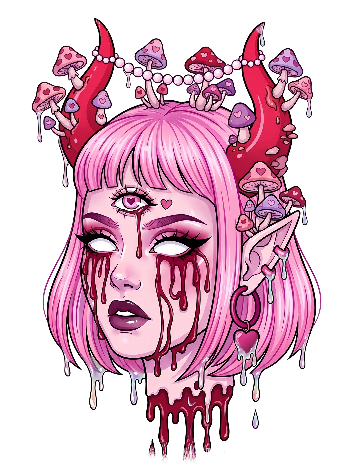 PINK DEMON GIRL SHROOM WASHED TSHIRT