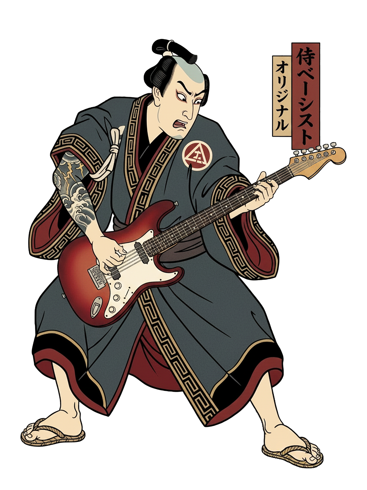 Samurai Rocker Japanese Ukiyo-e Washed Tshirt