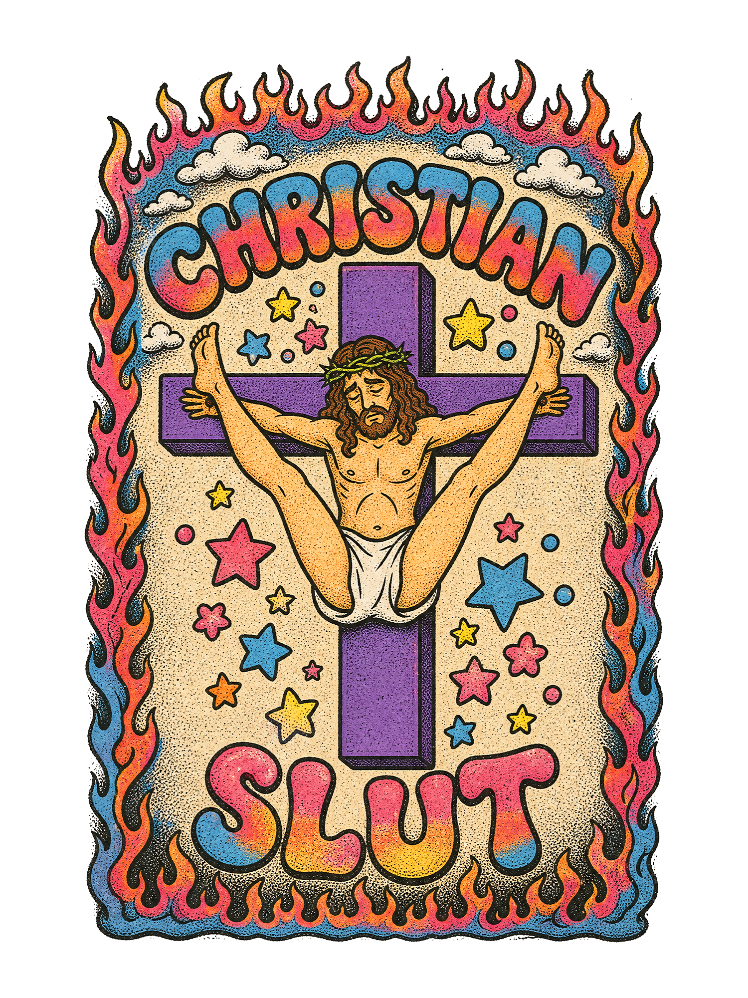 FLAMING CROSS SLUT AAA WASHED TSHIRT