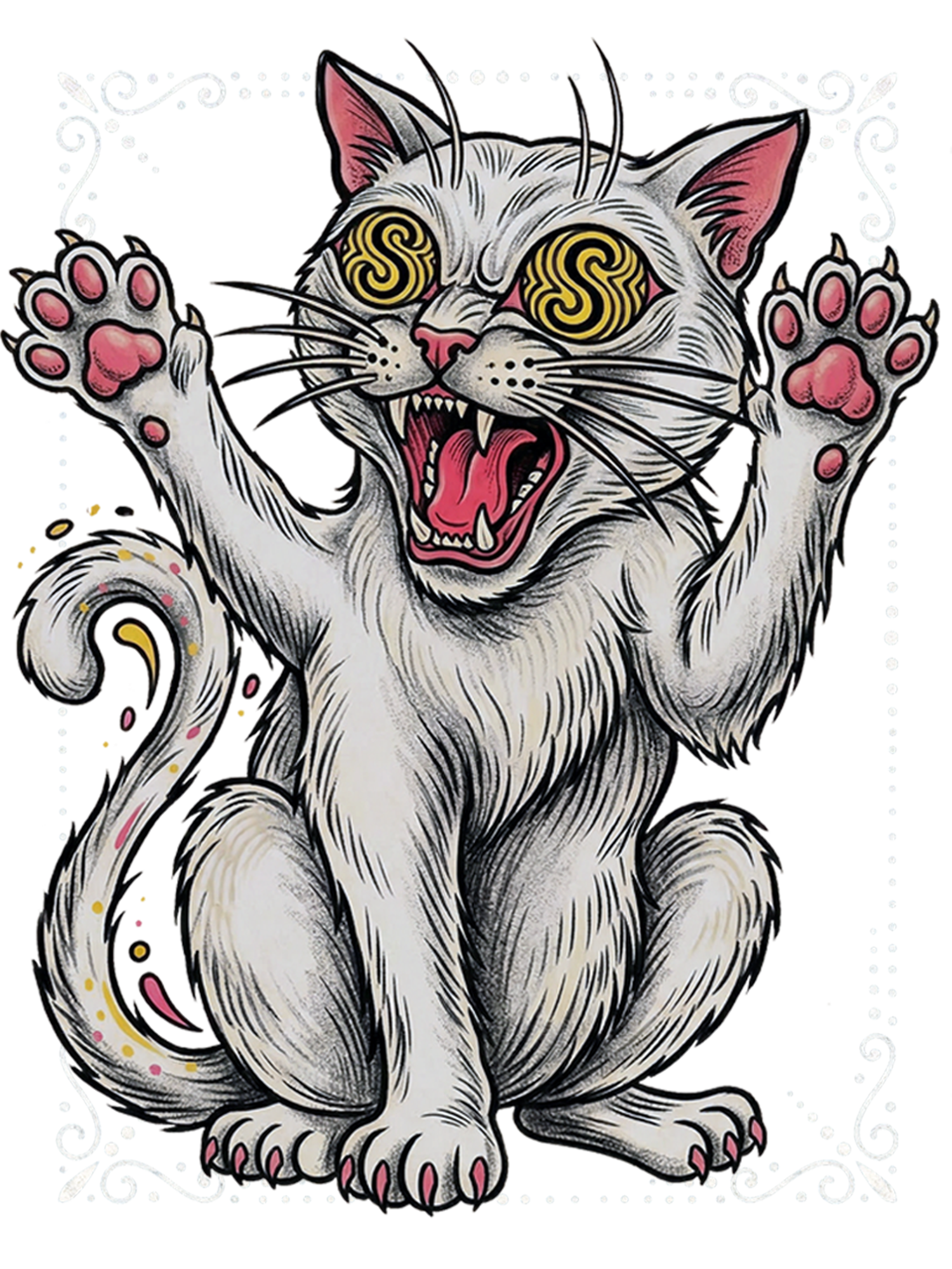 Dizzy White Cat Washed Tshirt