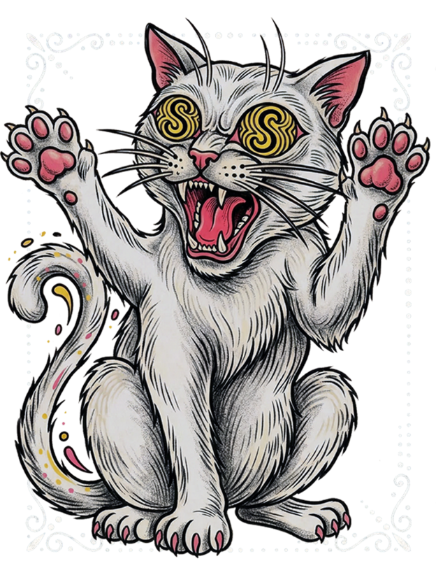 Dizzy White Cat Washed Tshirt