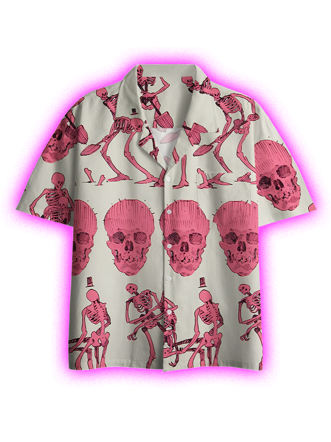 DANCE OF THE PINK SKELETONS BUTTON UP POCKET SHIRT