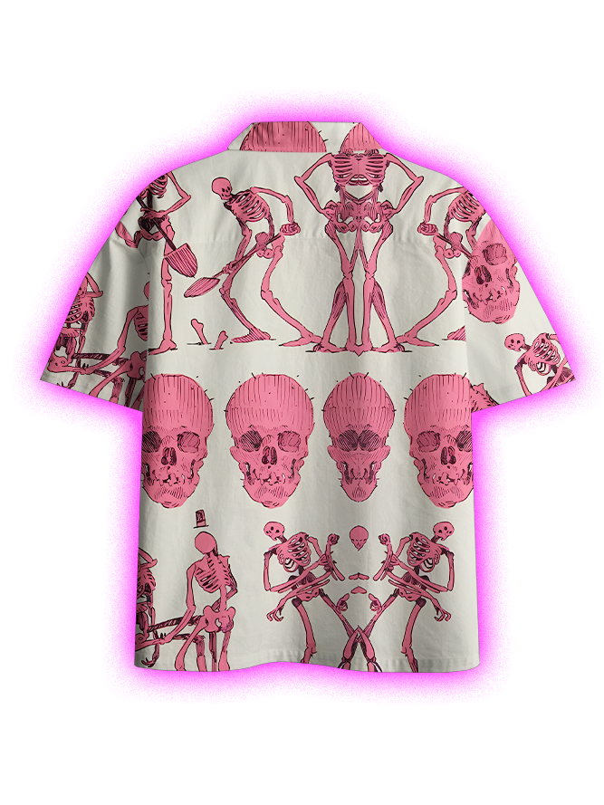 DANCE OF THE PINK SKELETONS BUTTON UP POCKET SHIRT