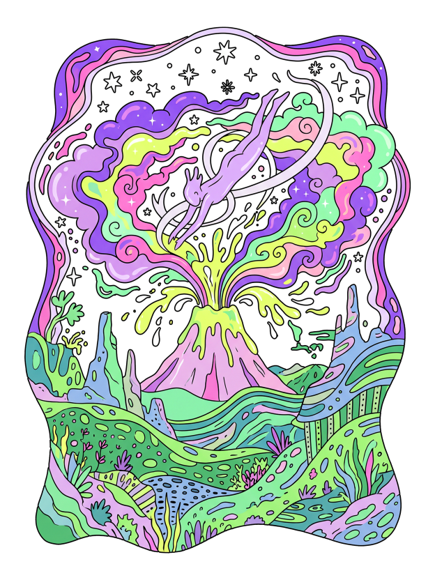 Cosmic Flow Colorful Surreal Washed Tshirt